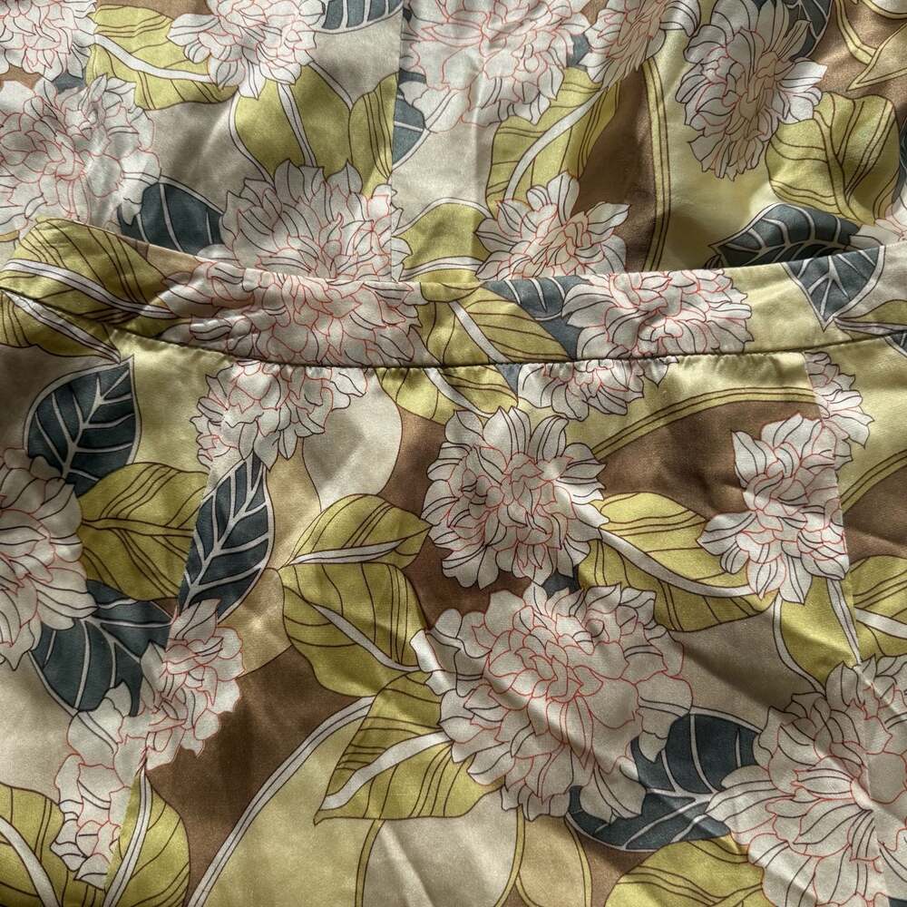 100% Silk Floral Yellow Green Midi Skirt - Picture 7 of 8